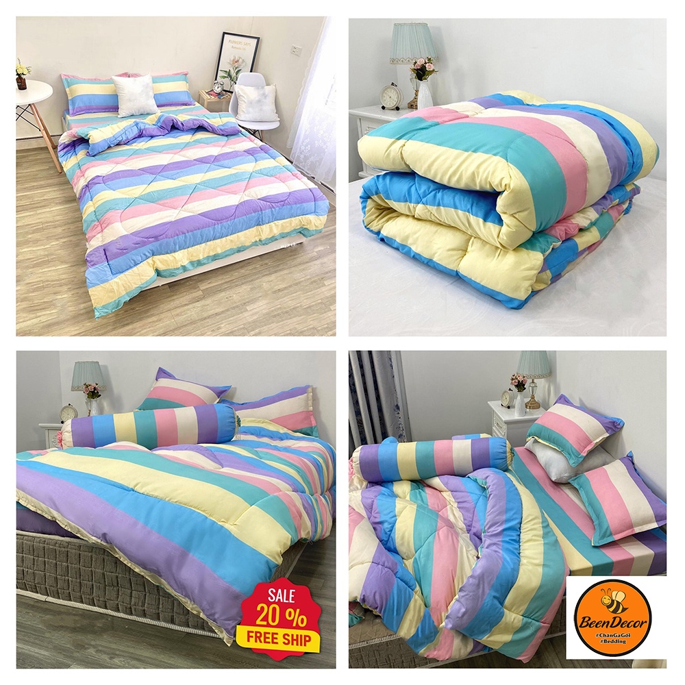 Bộ 5 món Chăn Phao Cotton Poly siêu đẹp - 1 Ga, 2 vỏ gối nằm, 1 vỏ gối ôm, 1 chăn phao - Ga gối BeenDecor