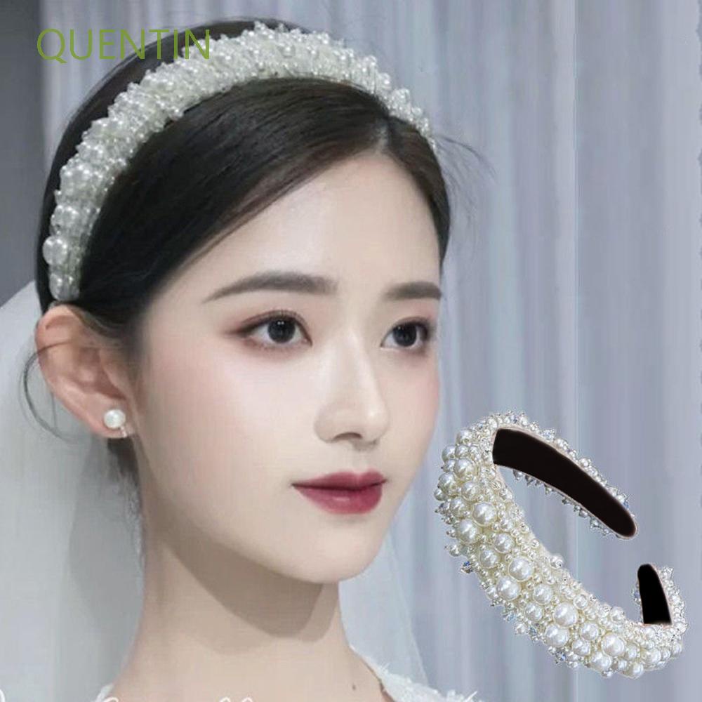 Băng Đô Cài Tóc Vải Nhung Bản Rộng Đính Hạt Ngọc Trai Thời Trang Cho Nữ