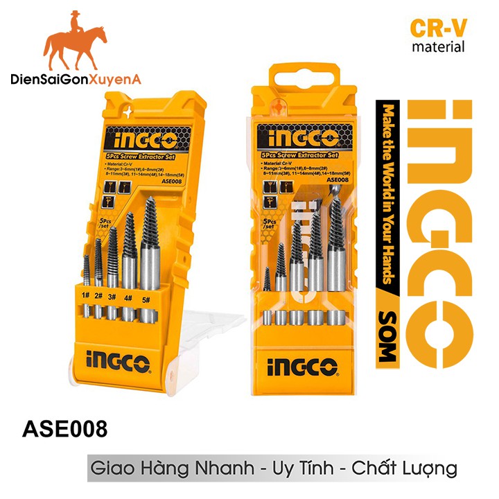 Bộ 5 mũi taro lấy ốc gãy INGCO ASE008 - Điện Sài Gòn Xuyên Á