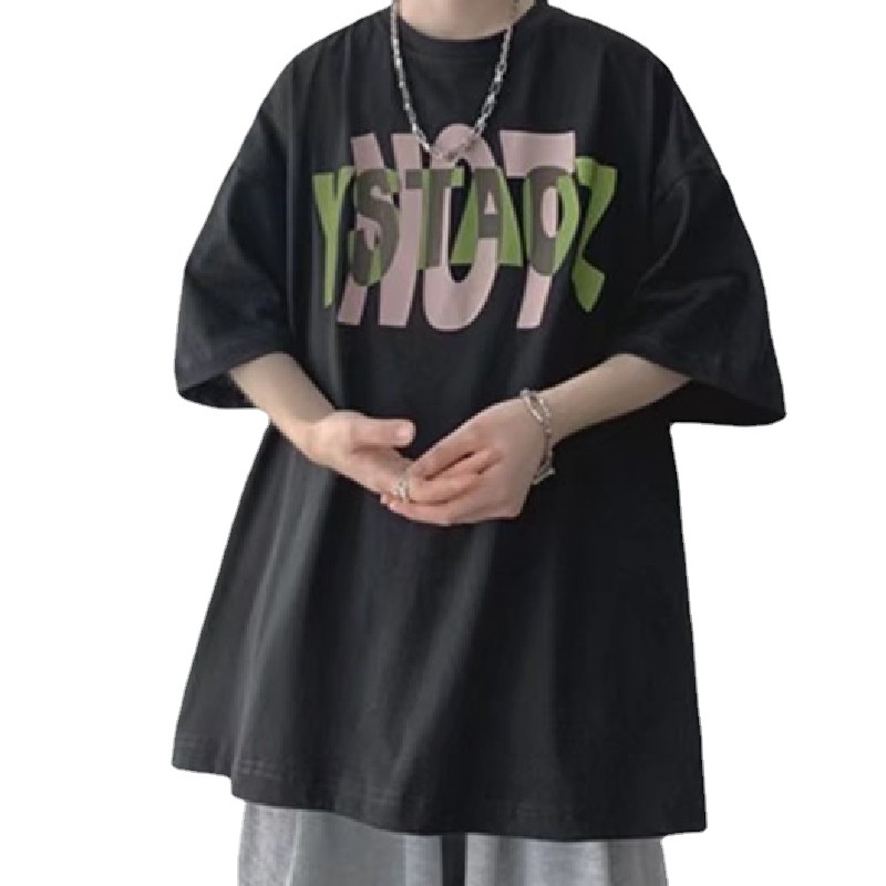 Áo Thun Tay Ngắn Dáng Rộng In Chữ Phong Cách Hip Hop Hàn Quốc Thời Trang Mùa Hè Cá Tính Cho Nam