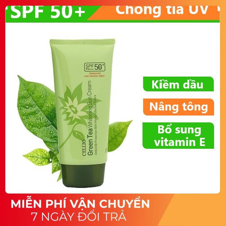 Kem chống nắng trà xanh Cellio Green Tea Whitening Sun Cream SPF 50+