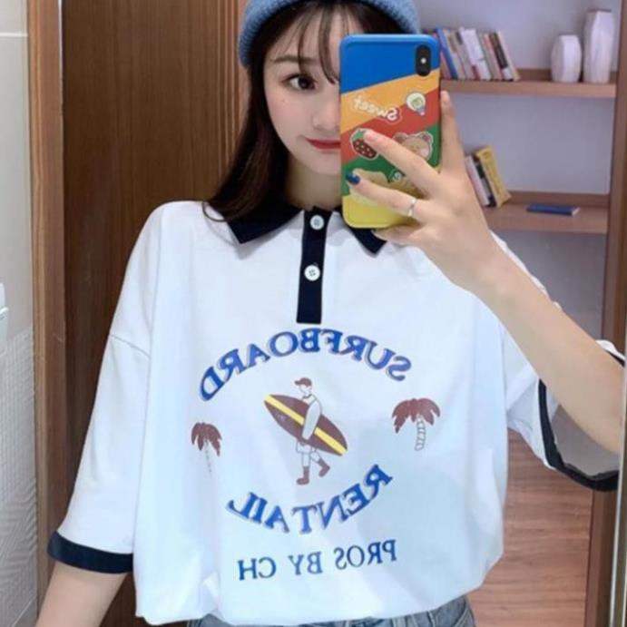 ! Áo Thun Nữ Thời Trang🍀 Áo Phông Polo Có Cổ  Đẹp Tay Lỡ Chùm Mông . New 💝 👕 *