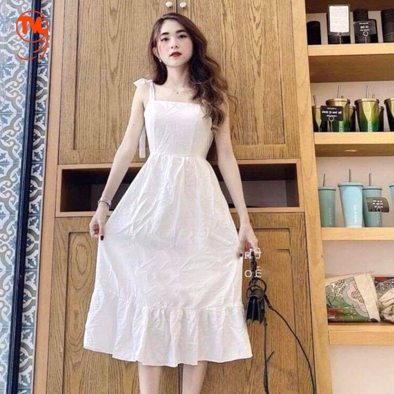 Đầm babydoll trắng TVL1999, đầm hai dây dáng xòe trắng trơn chất liệu cao cấp mềm mại mát mẻ thời trang mùa hè cho nữ | BigBuy360 - bigbuy360.vn