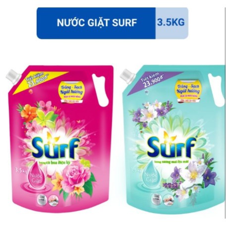 Nước giặt Surf cho máy giặt cửa trên hương cỏ hoa diệu kỳ 3,5kg, loại mới có nắp vặn.
