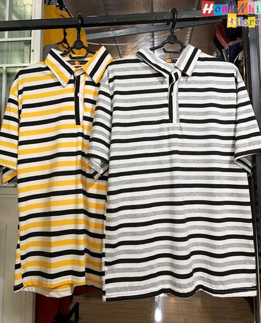 ÁO THUN POLO TAY LỠ SỌC GREY - ÁO POLO UNISEX TAY LỬNG - MM