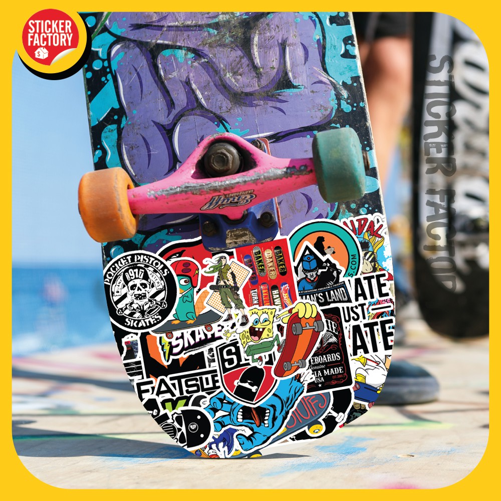 Skate Board - hộp set 100 sticker decal hình dán nón bảo hiểm , laptop, xe máy, ô tô - STICKER FACTORY