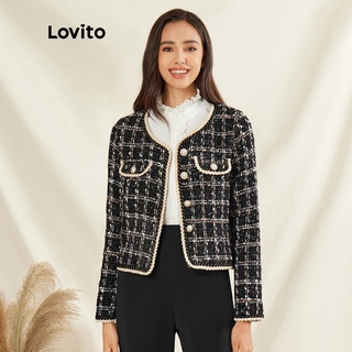 Áo khoác lovito màu đen tương phản thanh lịch l31ad027