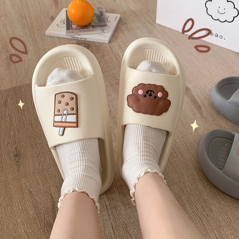 DÉP SLIPPERS BÁNH MÌ HÌNH GẤU TRÀ SỮA