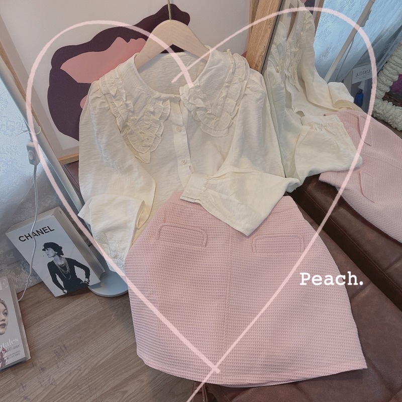 SET ÁO BÈO CỔ SEN TRẮNG + CHÂN VÁY HỒNG DẠ