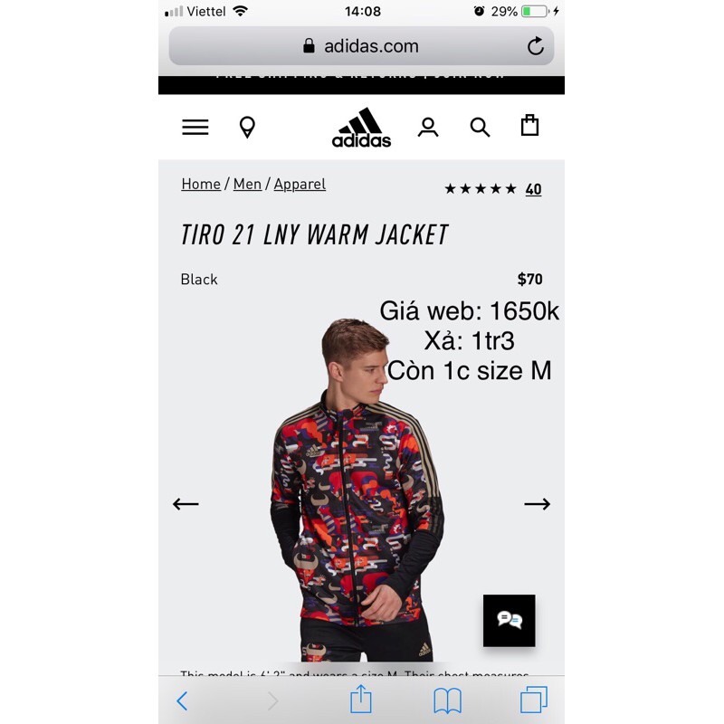 [CHÍNH HÃNG] Thanh lý Áo Adidas Tiro 21 LNY Warm Jacket