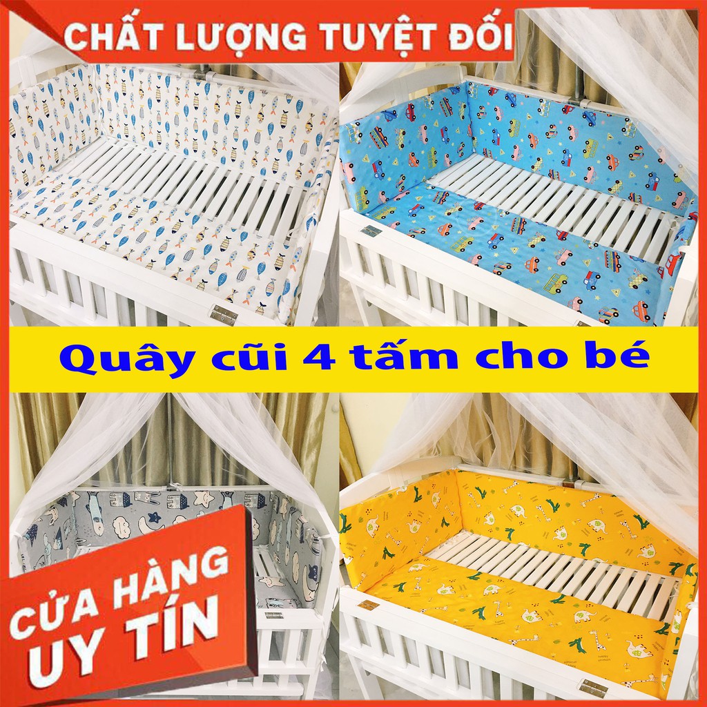 Quây lót, Bộ Quây Cũi Kidssun Cho Bé 4 Tấm Cho Nôi Cũi Trẻ Em Chất Liệu Đệm Trứng Và Cotton mềm mịn, An Toàn Cho Bé