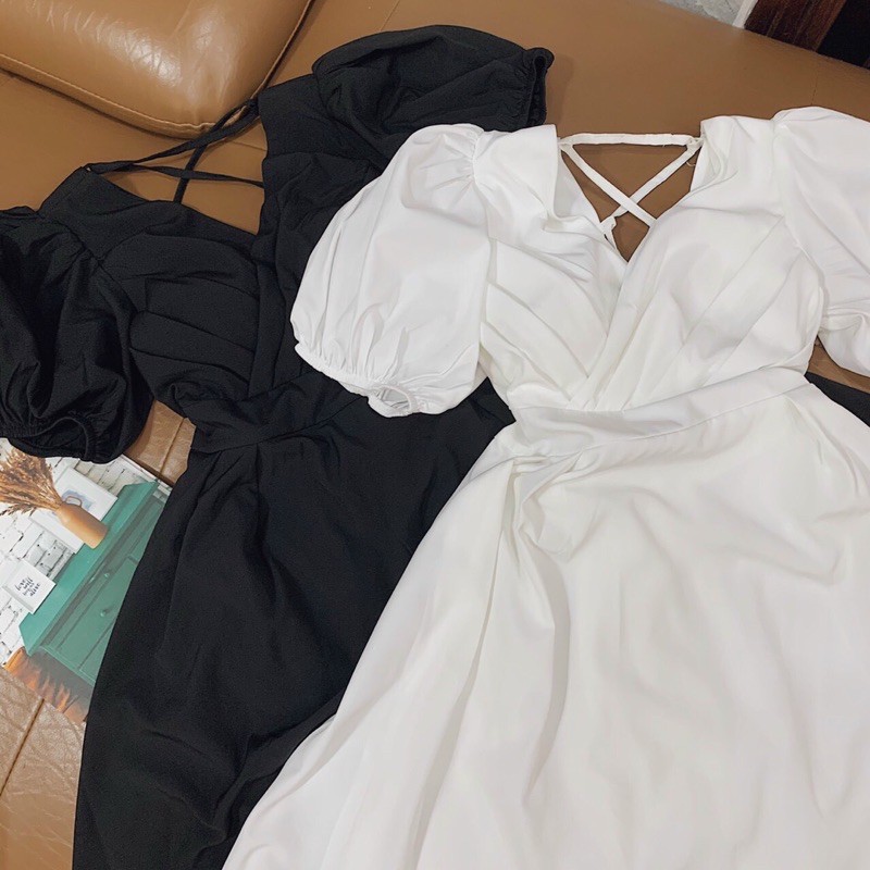 Đầm đắp chéo ngực hở lưng sexy 2 màu đen trắng