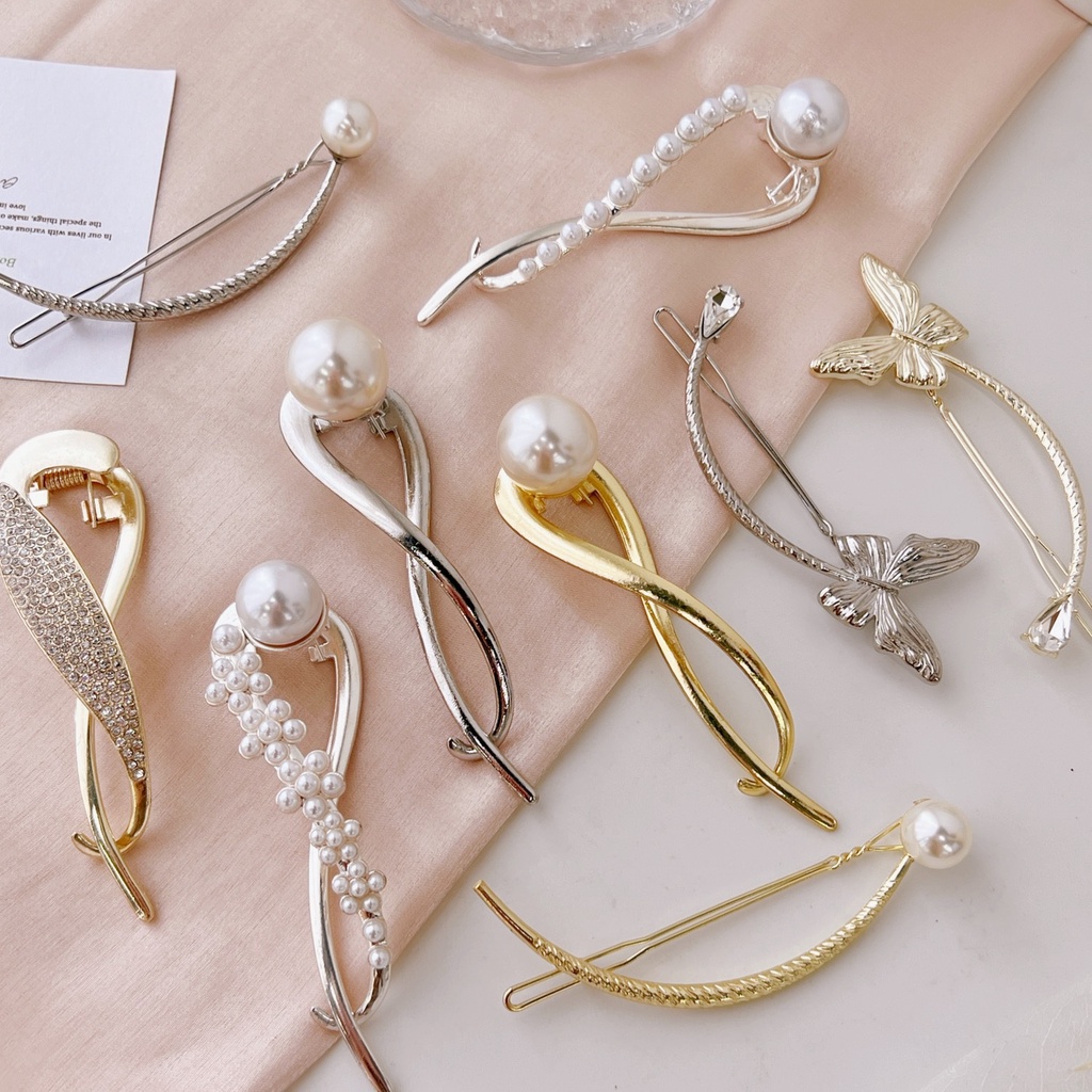 Kẹp Tóc Dạng Bấm Kiểu Mới Đính Đá Sang Trọng Cho Nữ YOS