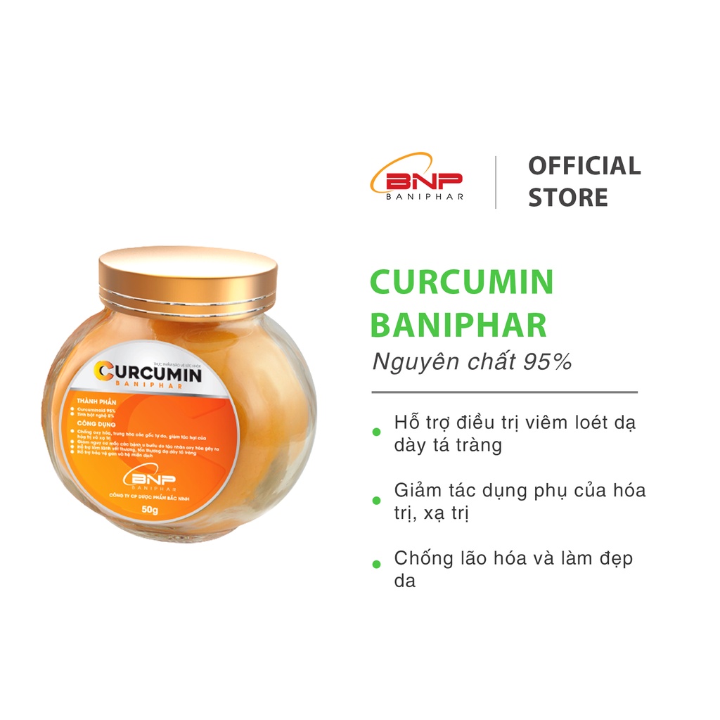 Thực phẩm chức năng tăng sức đề kháng cho người lớn Curcumin Baniphar Chiết xuất tinh bột nghệ nguyên chất hộp 50gr