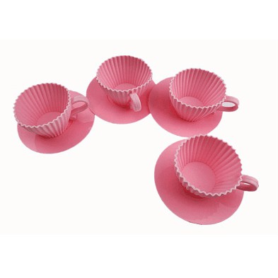 1 bộ 4 khuôn cốc cupcake silicon và đĩa nhựa dùng để nướng và trưng bày bánh