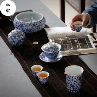 Cốc uống trà bằng sứ họa tiết hoa sen xanh dương trắng độc đáo - ảnh sản phẩm 8