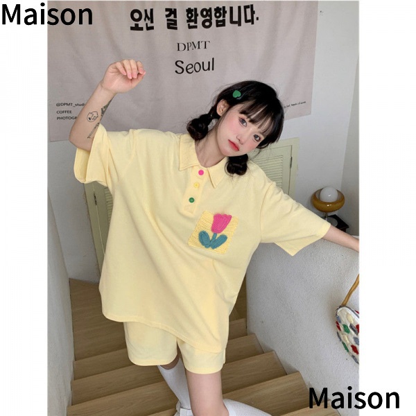 Set Áo Thun Polo + Đầm Yếm Dáng Rộng Phong Cách Hàn Quốc Thời Trang Mùa Hè Xinh Xắn Cho Nữ