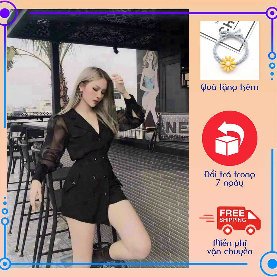Jumpsuit cổ vest tay lưới ChemMix thiết kế siêu xinh cho nàng dạo phố, dự tiệc, dạ hội