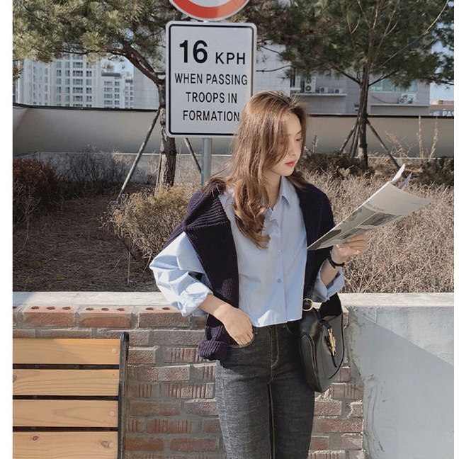 Áo Sơ Mi Tay Dài Màu Sắc Đơn Giản Dễ Phối Đồ Hợp Thời Trang 49485