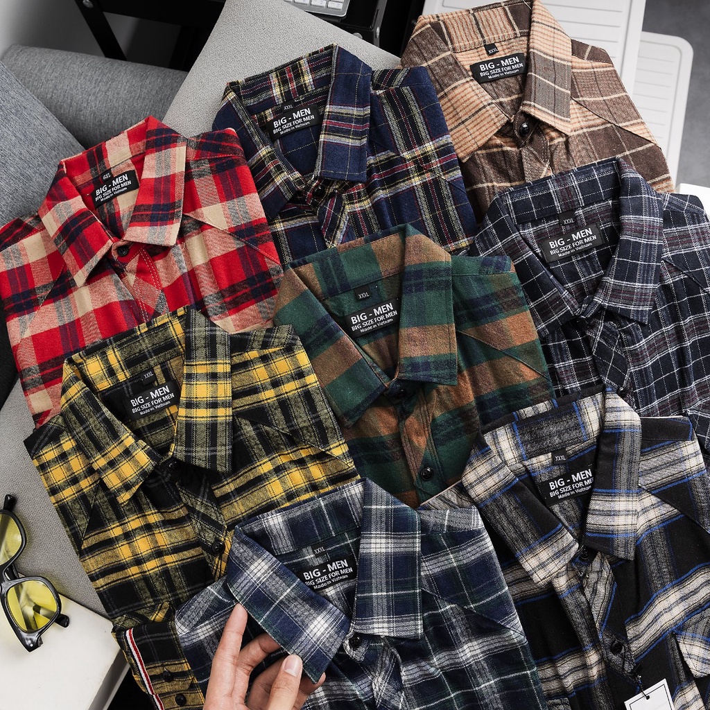 Áo sơ mi caro tay dài nam bigsize 75kg - 105kg