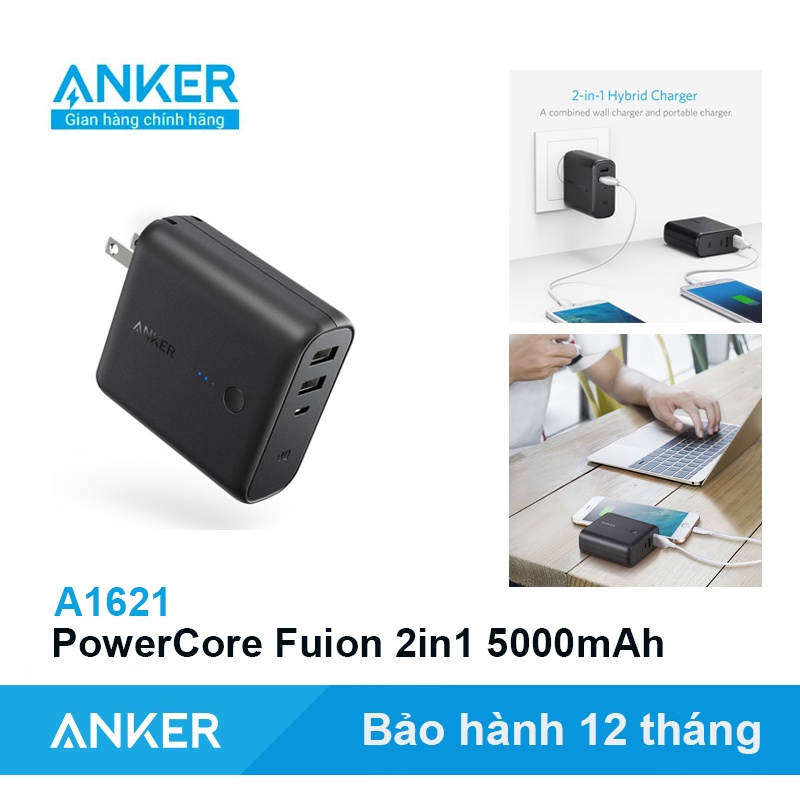 Củ Sạc ANKER + Pin dự phòng 5000mAh Fusion 2in1 Sạc nhanh 12W- A1621 AnkerShop
