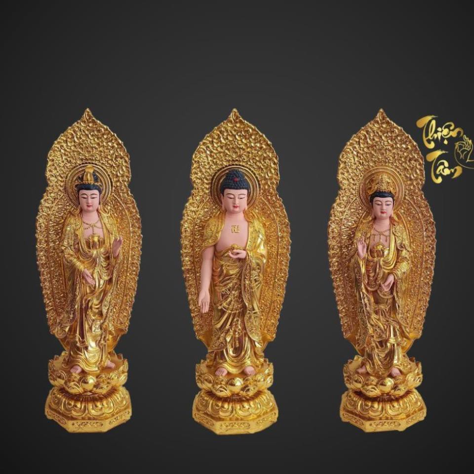 Tượng Quán Thế Âm Bồ Tát cao 47cm – Đứng – Có Hào Quang – Màu Vàng  021VD-QTA