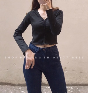 Áo croptop tăm dài tay ulzzang (hình shop tự chụp/sẵn)