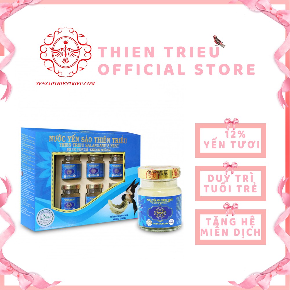 [FREESHIP]Nước Yến Sào Thiên Triều cao cấp 12% yến tươi ❤️️ (loại không đường hộp 6 hũ ) 70ml /hũ❤️️