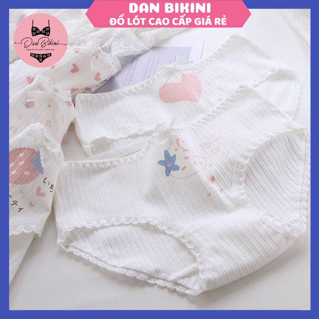 Quần Lót Nữ Cotton tông trắng gân họa tiết hồng mỏng mát ôm dáng mã 0749