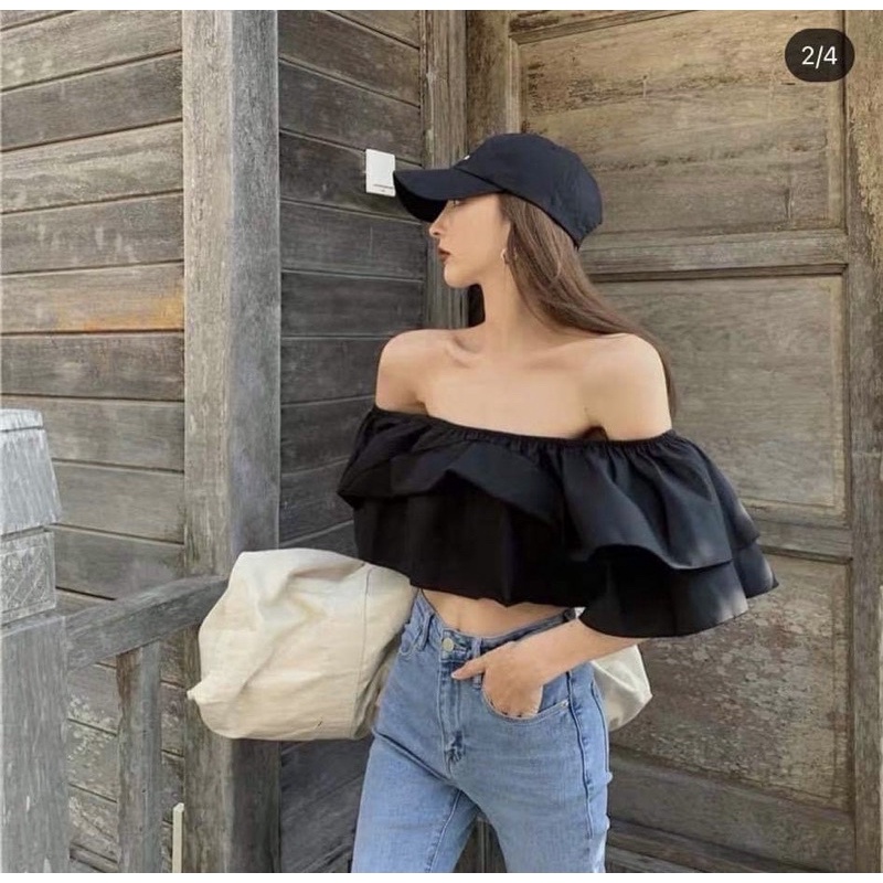 ÁO KIỂU TRỄ VAI NOW CROPTOP với 2 tone màu basic trắng và đen