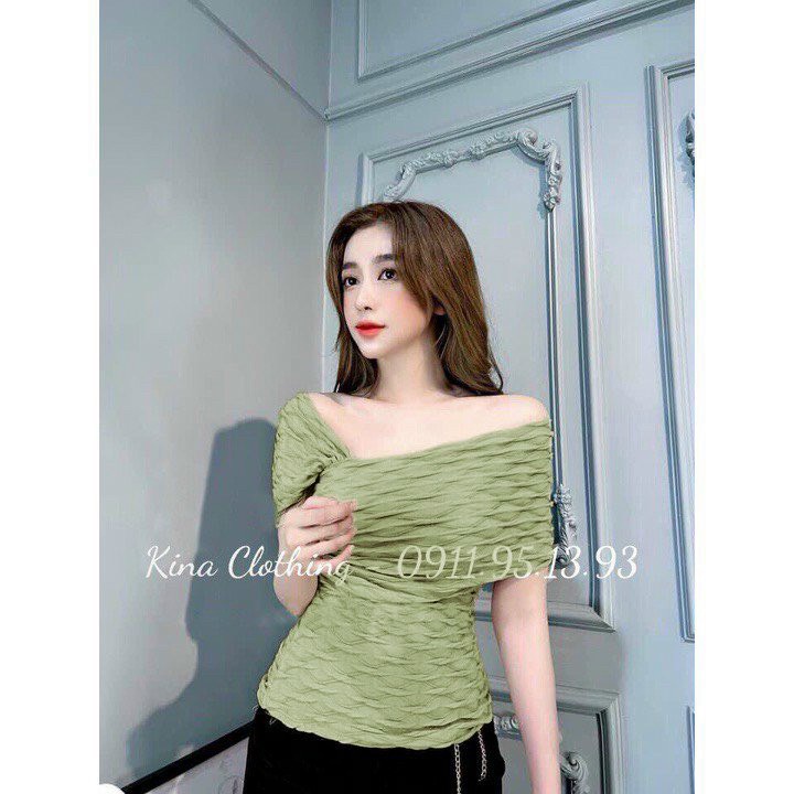 Áo kiểu bẹt trễ vai thun xốp nổi xinh MK