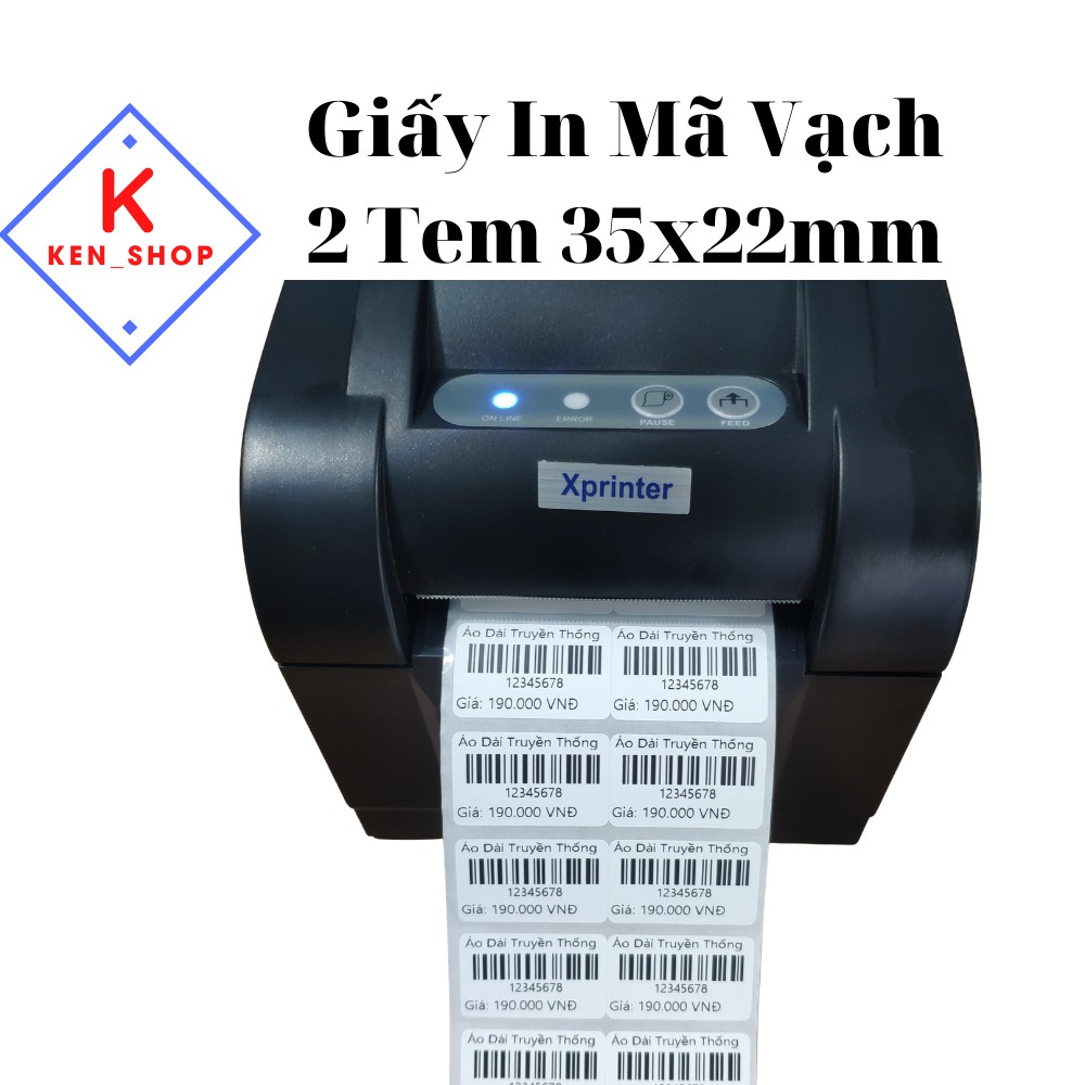 Giấy in tem mã vạch nhiệt 2 tem khổ 35x22mm, 70x22mm, 72x22mm. Giấy decal Avery Fasson