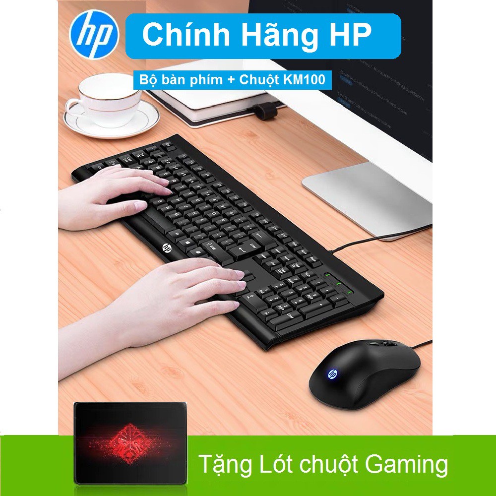 [Tặng 1 lót chuột] Bộ bàn phím + chuột có dây chính hãng HP KM100