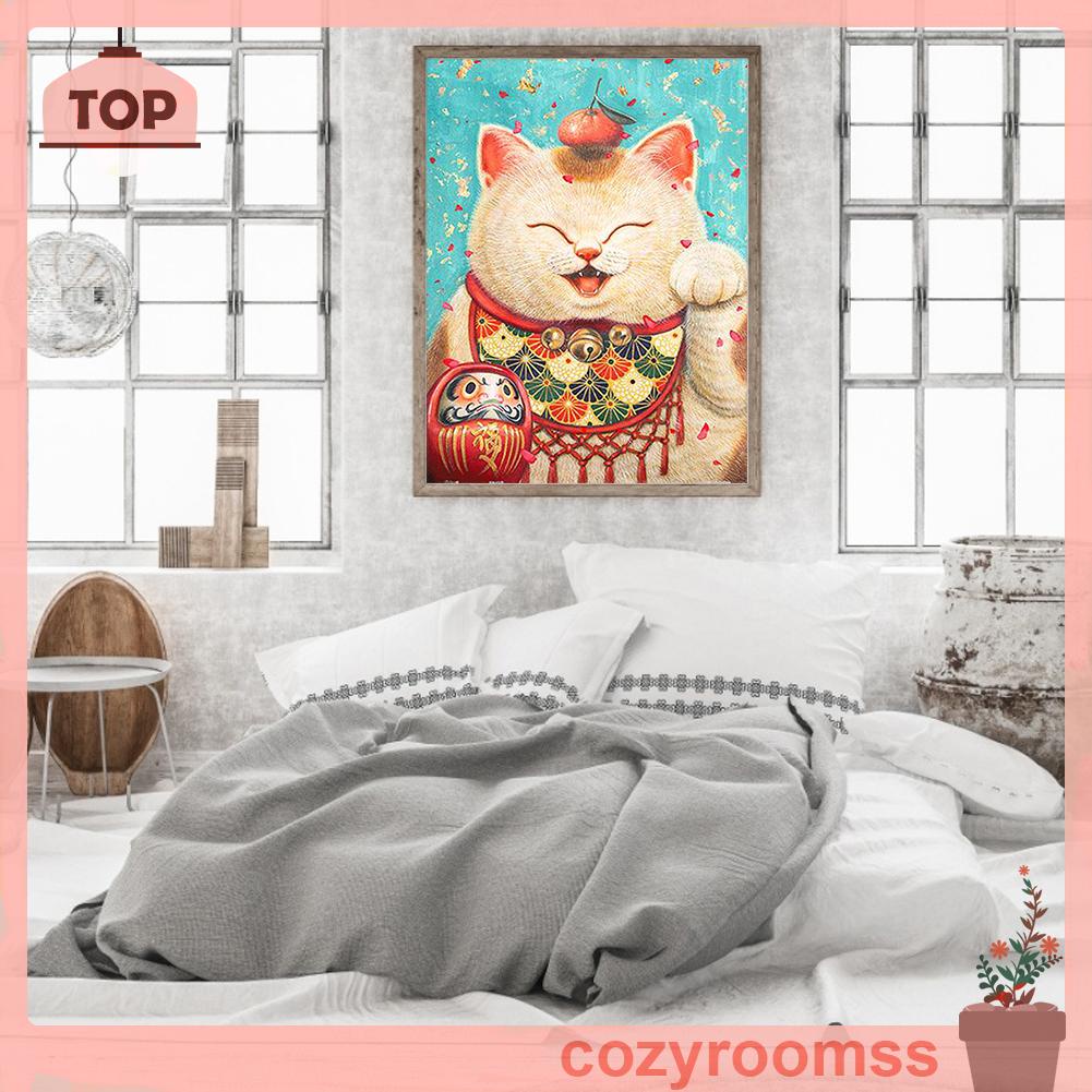 Bộ Tranh Đính Đá 5d Họa Tiết Chú Mèo May Mắn Độc Đáo Diy