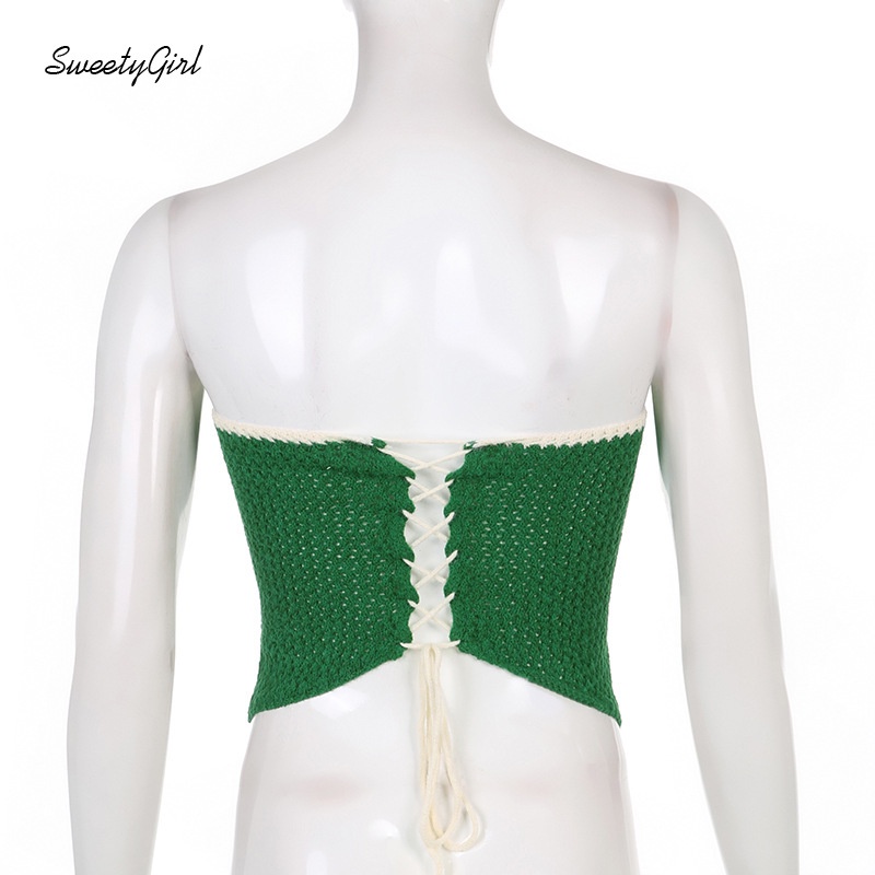 Áo Dệt Kim Hai Dây Dáng Ôm Màu Sắc Tương Phản Quyến Rũ Dành Cho Nữ