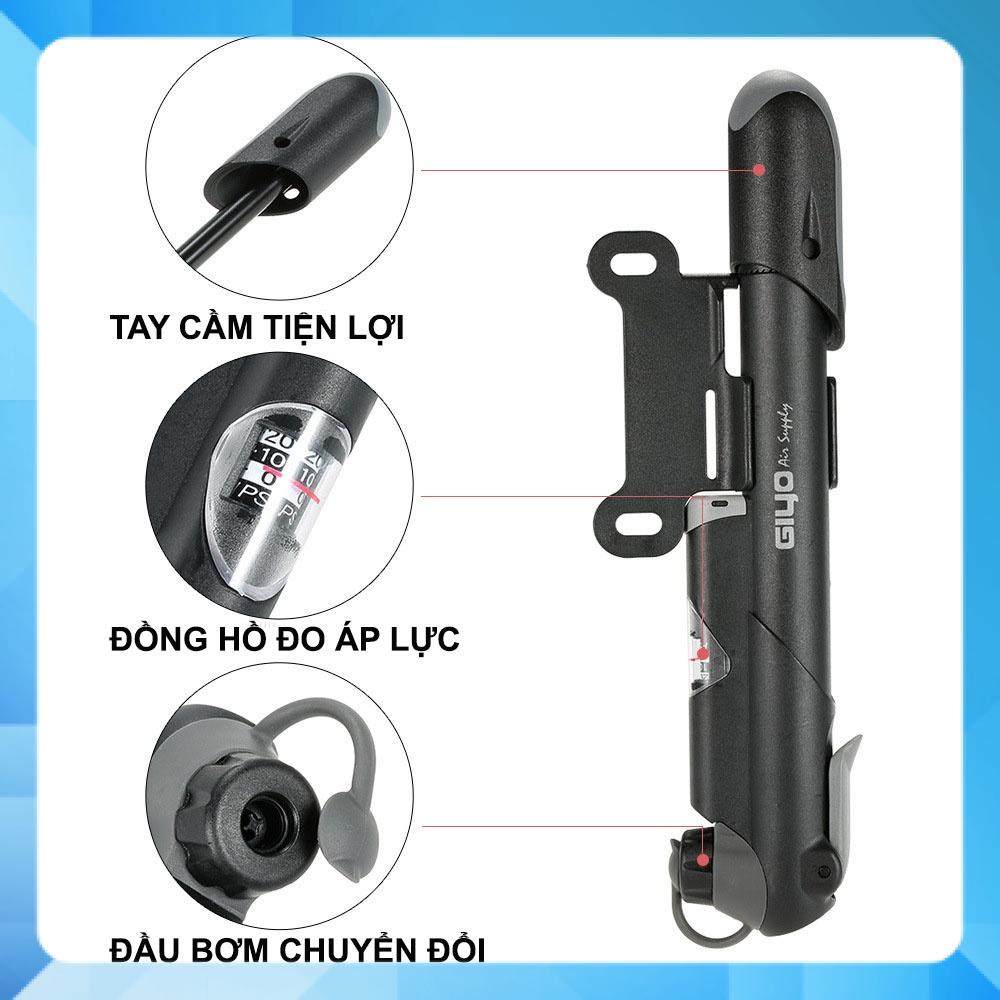 Bơm Xe Đạp Cầm Tay Kèm Đồng Hồ Áp Suất Lốp, Gắn Được Tân Xe, Bơm Xe Đạp Di Động Mini Tiện Lợi.