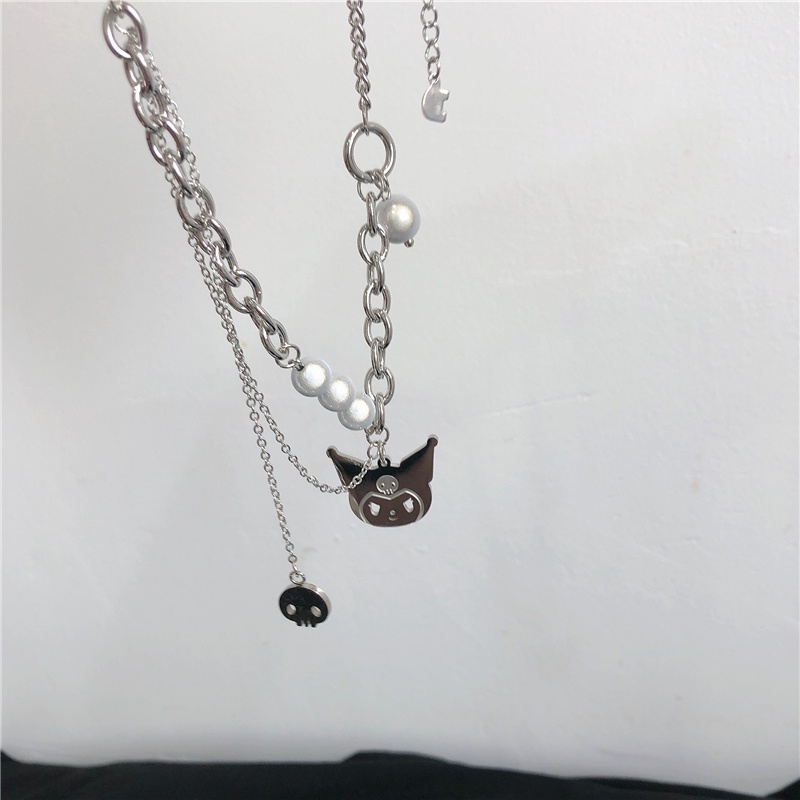 Vòng cổ Hình Mèo Phản Quang Đính Ngọc Trai Thời Trang Phong Cách hip hop Hàn Quốc