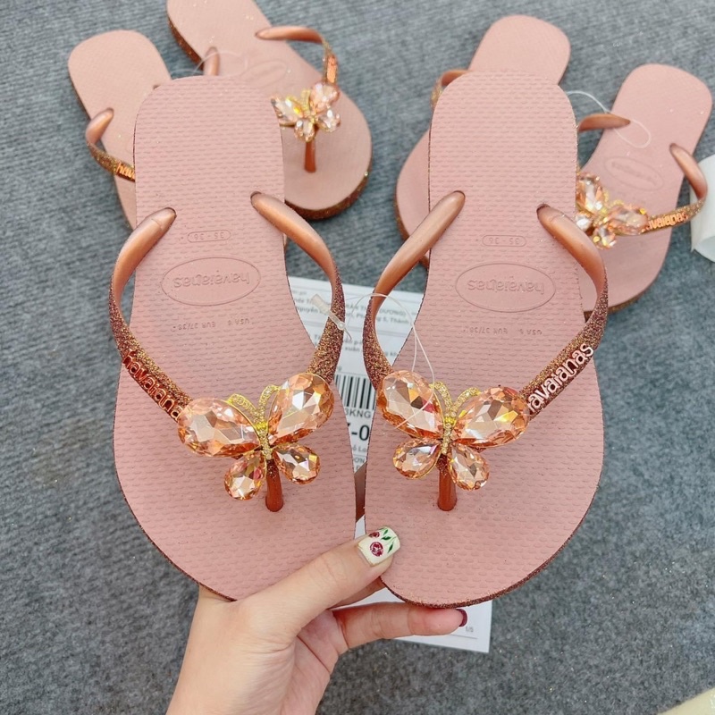 Havaianas Dép Tông Nữ Kim Tuyến Viền Chính Hãng Charm B Đá _ Hà Nhi Havaianas