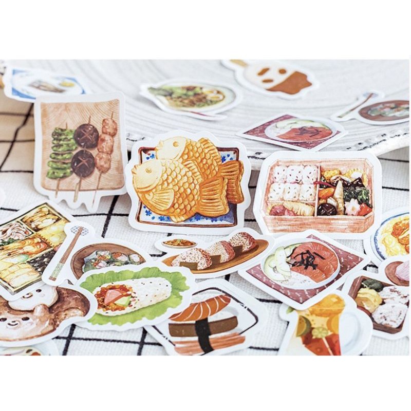 Bộ 45 stickers hình các món ăn trang trí sổ tay