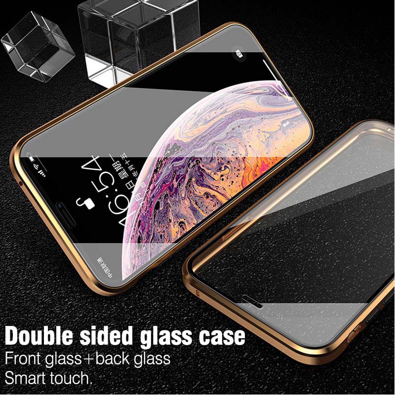 Ốp Điện Thoại Kính Cường Lực Viền Kim Loại Nam Châm Cho iPhone 7 8 6 6s Plus 11 Pro XS XR XSMax
