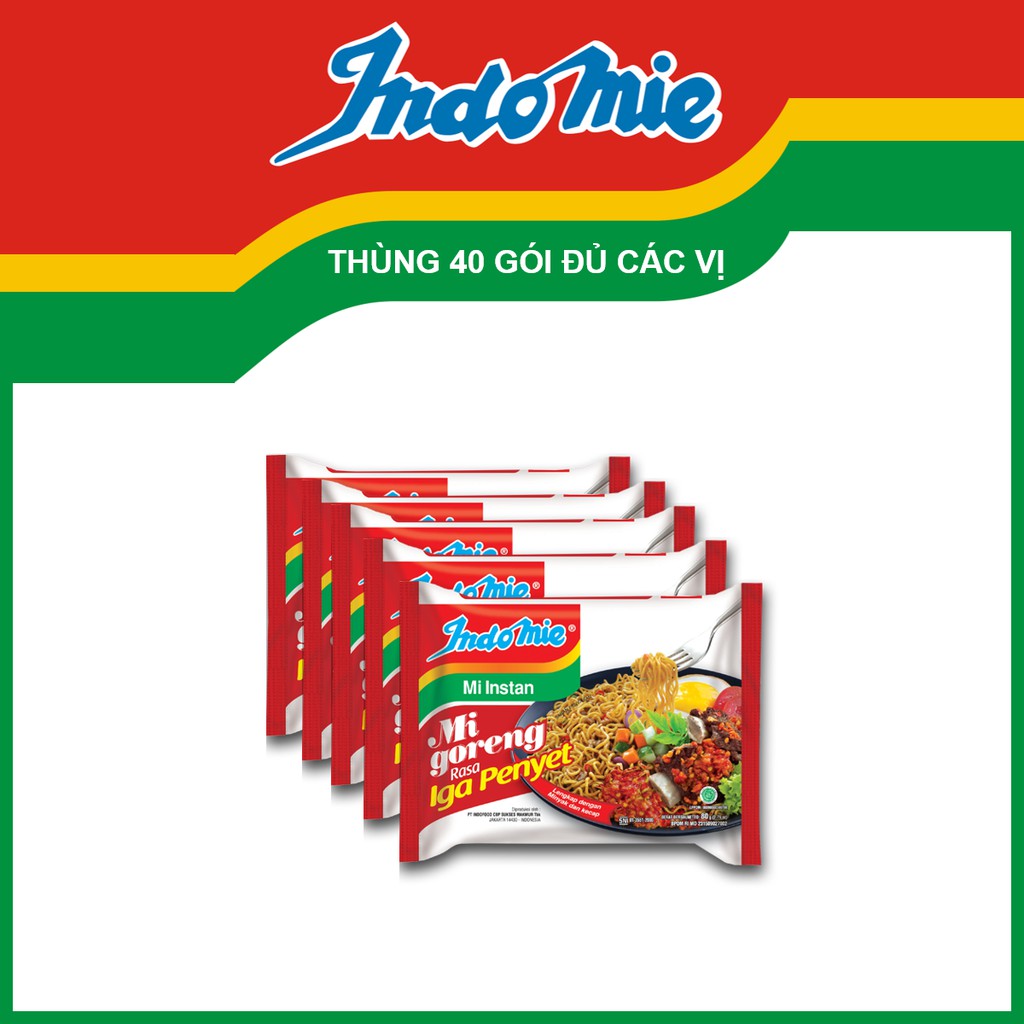 Lốc 5 Gói Mì Xào Khô Indomie Mi Goreng Rasa Iga Penyet Vị Sườn Bò Cay 80g