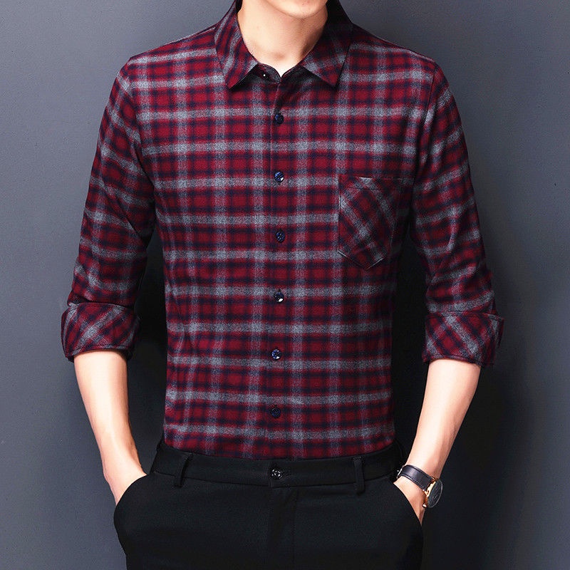 Áo Sơ Mi Nam Tay Dài Họa Tiết Caro Thời Trang