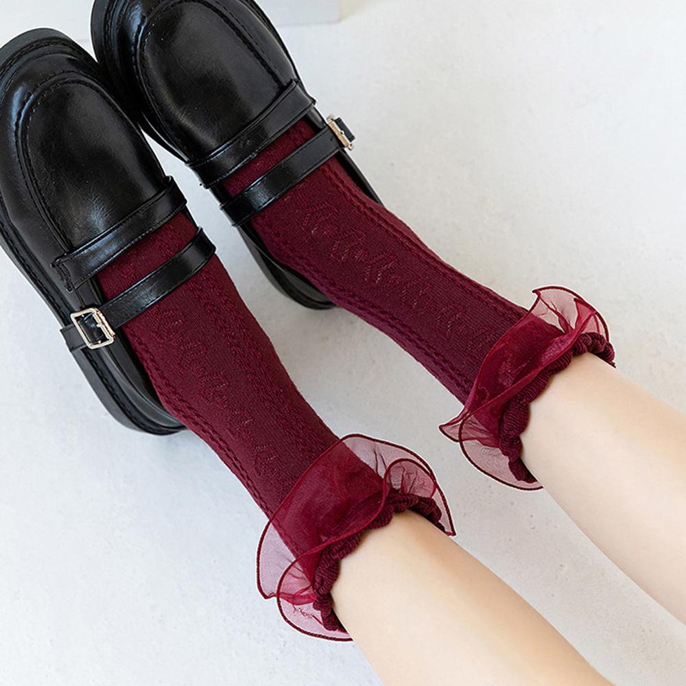 Vớ Công Chúa Phối Ren Nhún Bèo Phong Cách Lolita