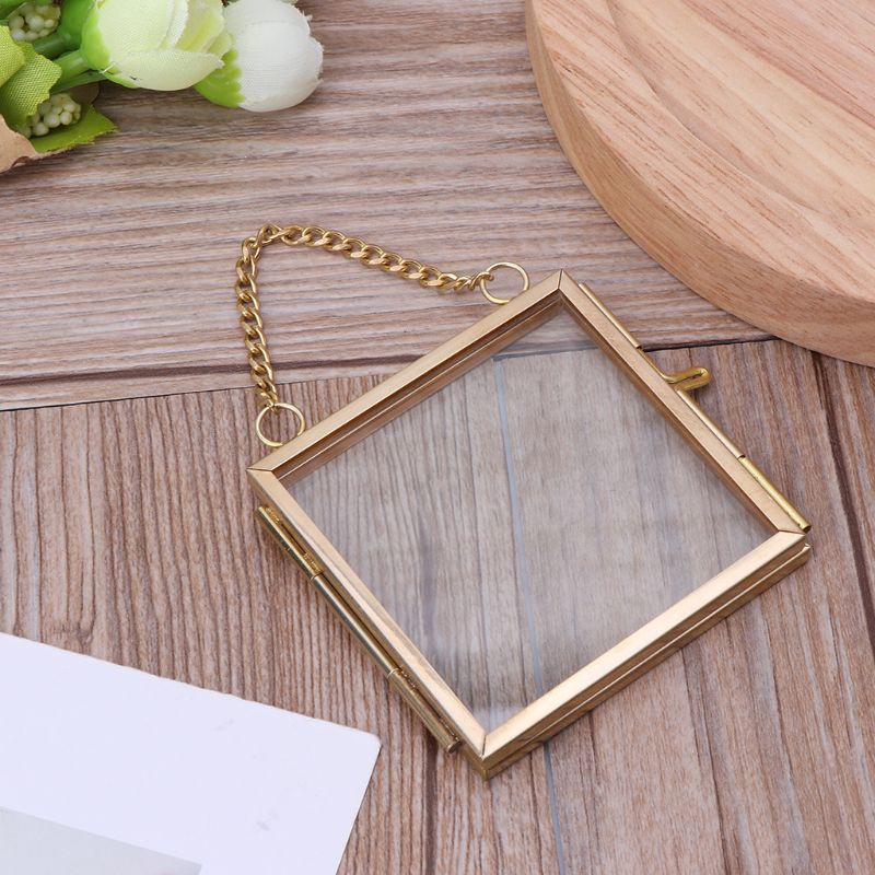 Khung Ảnh Bằng Kính Trong Suốt Có Dây Xích Kim Loại 2 Kích Cỡ Tùy Chọn Diy
