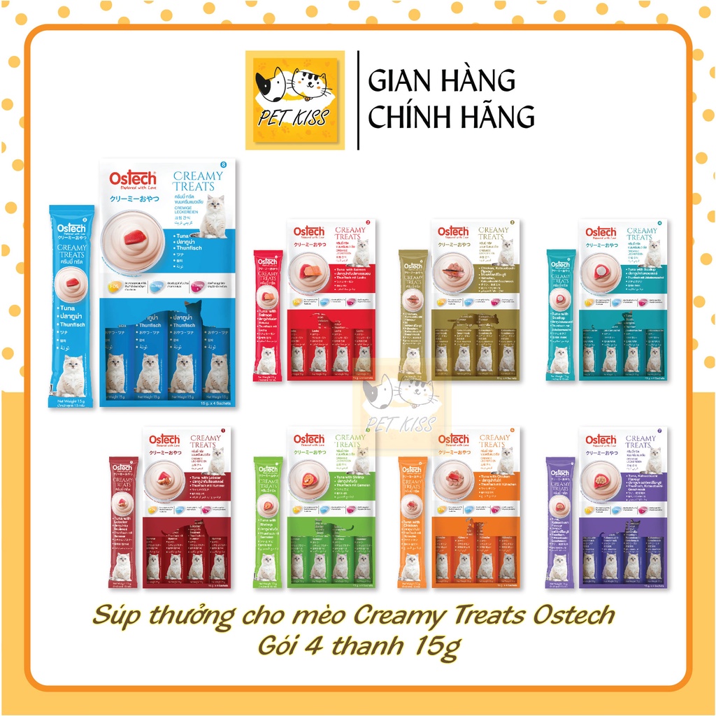 Súp thưởng cho mèo Ostech Creamy Treats, Thanh 15g / Túi 4 thanh