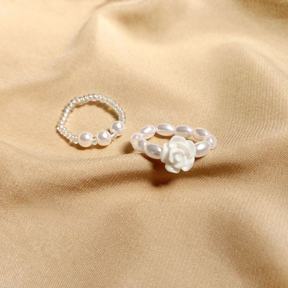 Bộ 2 Nhẫn Đeo Ngón Tay Co Giãn Đính Ngọc Trai Thời Trang Hàn Quốc Cổ Điển