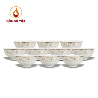 [HOT SALE] Bộ 10 Chén Viền Kim Vàng - Sứ Cao Cấp Minh Châu, muỗng sứ