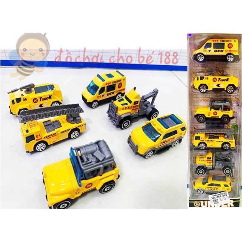 Bộ 6 xe cứu hoả 1/64 đúc bằng hợp kim hiệu Hot Wheels