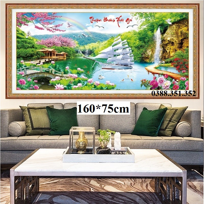 Tranh thêu chữ thập phong cảnh thuận buồm xuôi gió 160*75cm