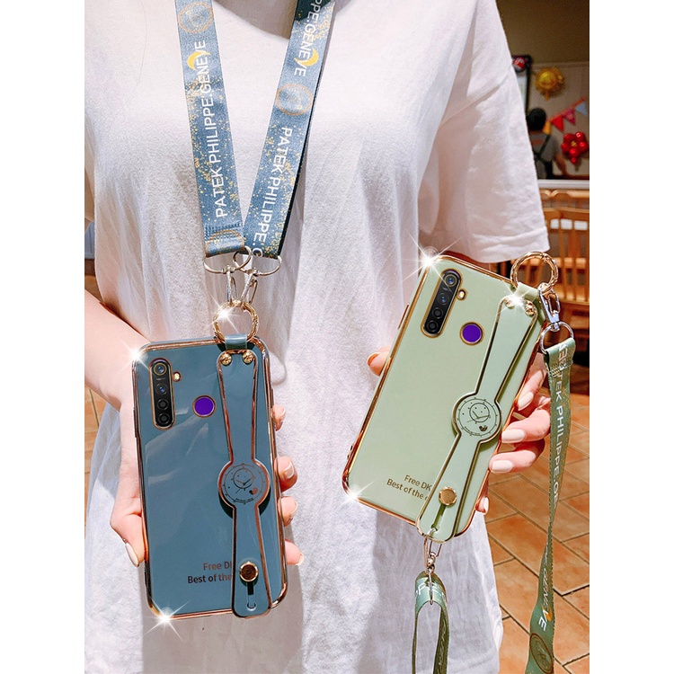 Ốp Điện Thoại Dẻo Đính Đá Sang Trọng Kèm Dây Đeo Cổ Cho realme 5 6 5i 6i case 7 8 6 pro c3 realme 8i 8 pro 8 5g